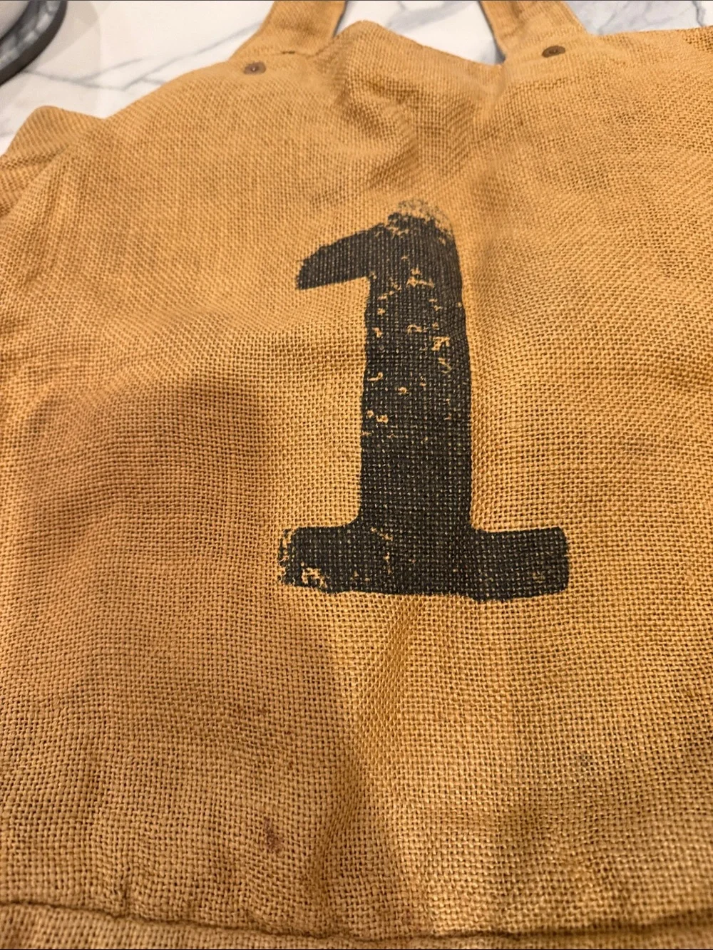 FEED Tan Canvas Messenger Tote with Navy Handles